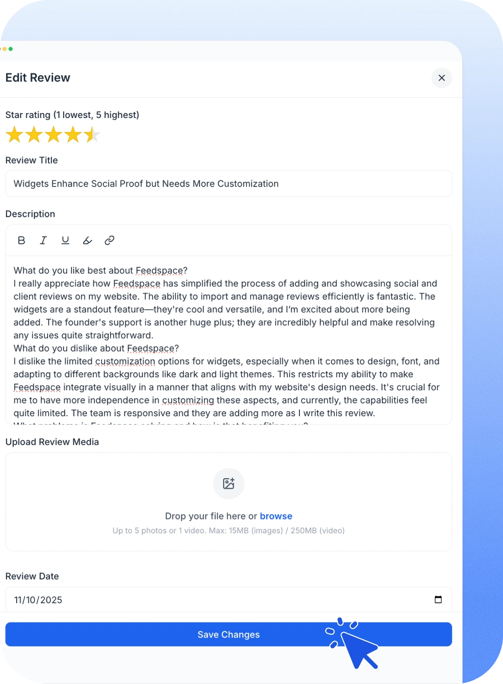 Edit & Manage Reviews preview